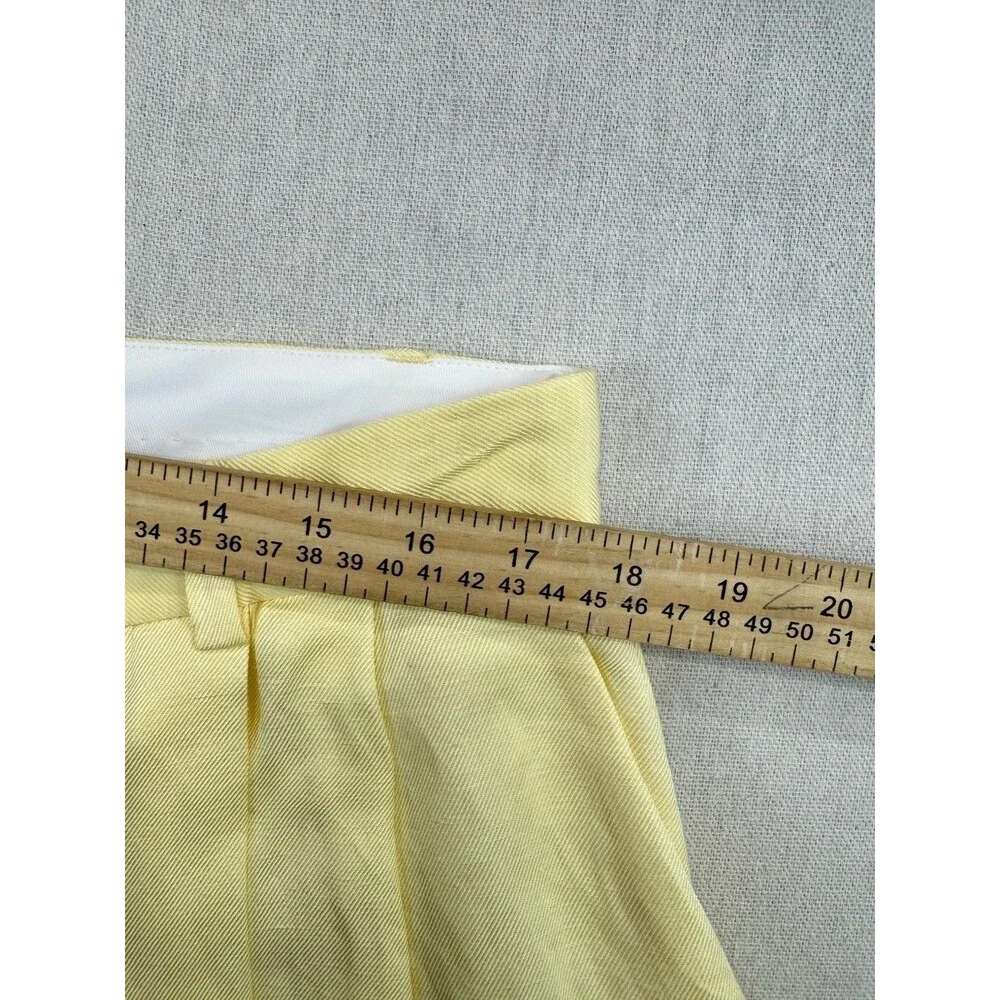 H&M Womens 14 Yellow Linen Blend Wide Leg Pleated Trousers Pants NWT